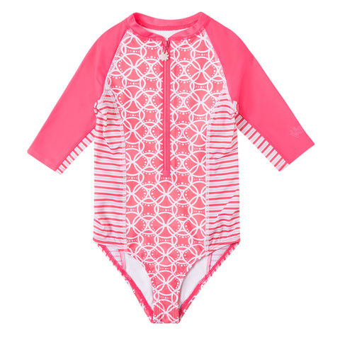 Girl's SS Half Zip Swim Suit