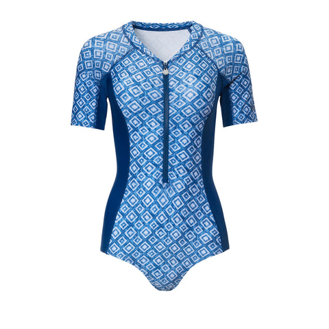 Women's SS Half Zip Swim Suit