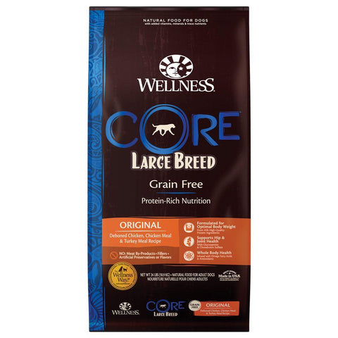 'FREE Treats’:  Wellness CORE Grain Free Large Breed Formula Dry Dog Food 24lb - Kohepets