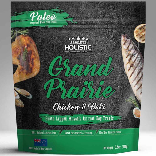 $5 OFF: Absolute Holistic Air Dried Grand Prairie Chicken & Hoki Dog Treats 100g - Kohepets