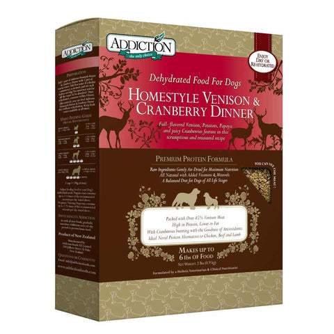 '20% OFF: Addiction Homestyle Venison & Cranberry Dinner Raw Dehydrated Dog Food - Kohepets