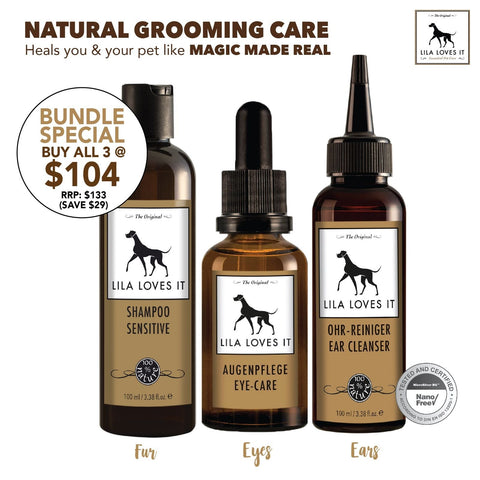 BUNDLE PROMO: Lila Loves It Sensitive Concentrated Dog Shampoo, Ear Cleanser For Dogs & Eye Care Dog Eye Cleanser - Kohepets