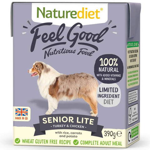 $3.80 W/ MIN. $60 SPEND: Naturediet Feel Good Senior Lite Turkey & Chicken Wet Dog Food 390g - Kohepets