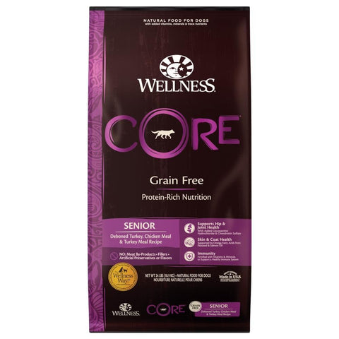 'FREE Treats w 24lb': Wellness CORE Grain-Free Senior Formula Dry Dog Food - Kohepets